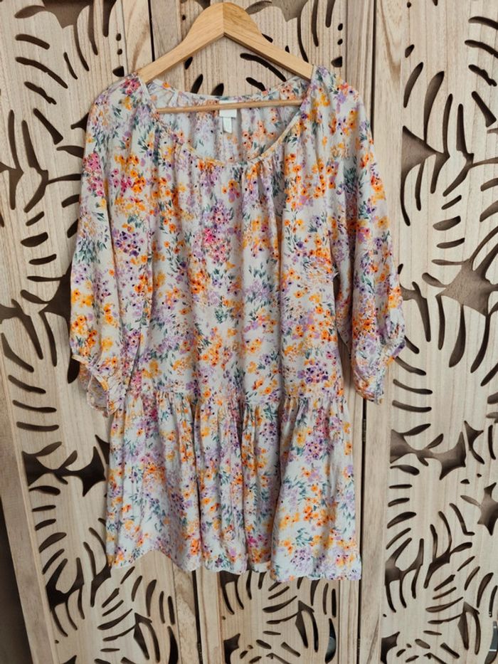 robe fleurie, coupe ample manches 3 quart Taille M H&M - photo numéro 6