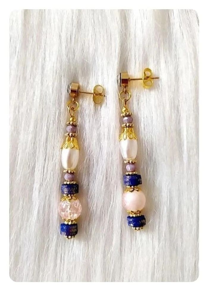 Boucles d'oreilles pendantes avec perles style rétro vintage chic - photo numéro 2