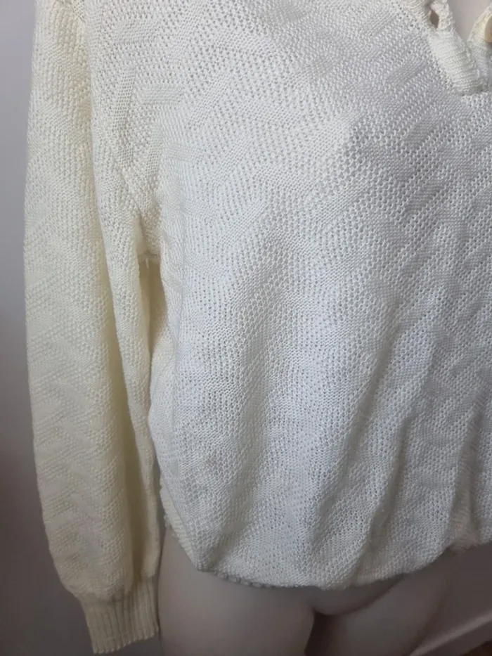 Pull tricoté jaune pâle vintage - photo numéro 7