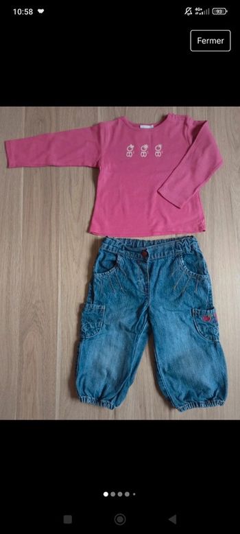T-shirt manches longues rose fushia obaibi 23 mois et jean avec poches et broderie kids Anaïs 3 ans