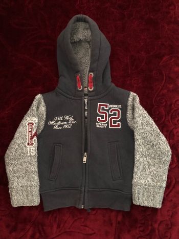 Gilet chaud doublé marine gris capuche