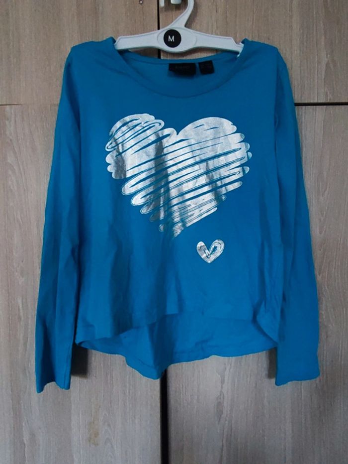 Sweatshirt turquoise coeur argenté 8 ans BPC