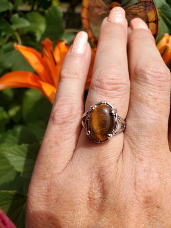 Bague œil de tigre en acier inoxydable