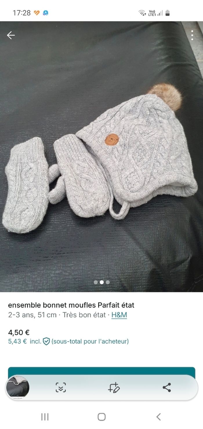 bonnet et moufles HM bébé, bien chaud H - photo numéro 2