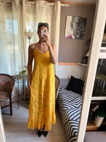Robe dentelle jaune vintage country bohème champêtre
