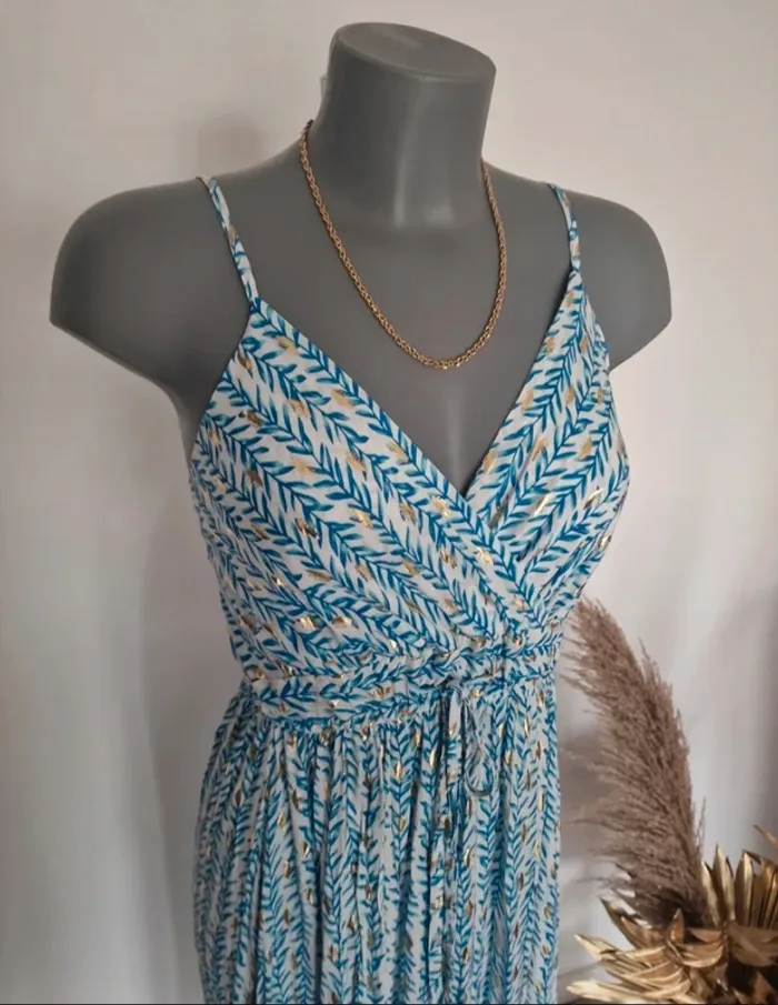 Robe cache-coeur imprimé à plumes dorées - photo numéro 3