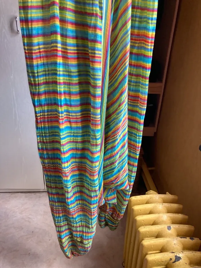 Superbe combo pantalon saroual ligné made in India tour en coton - photo numéro 7