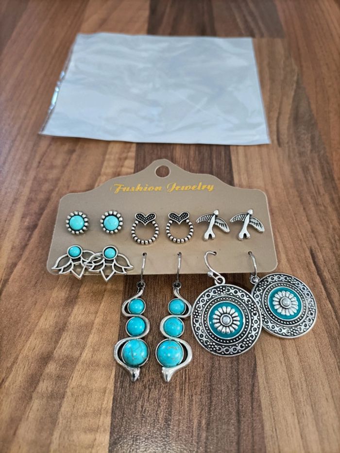 Lot 6 paires de boucles d'oreilles argent et turquoises neuves