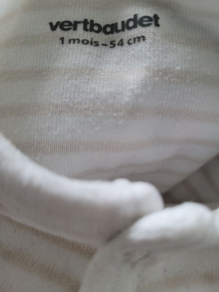 Pyjama velours blanc beige Vertbaudet 1 mois TBE - photo numéro 5