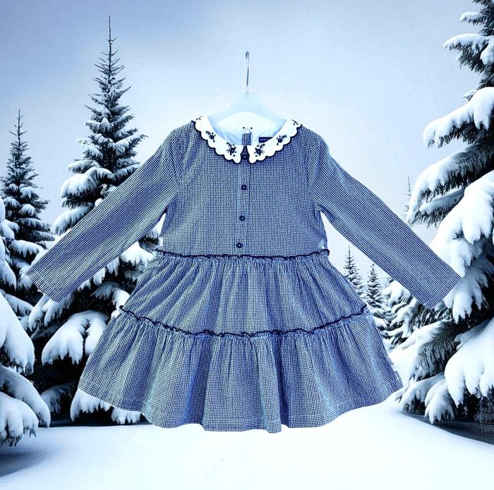 SERGENT MAJOR - ROBE FILLE CARREAUX VICHY, VOLANTS & COL BRODÉ DÉCOUPE VAGUES 7A - photo numéro 3