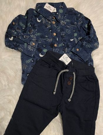 NEUFS NON PORTÉS 🏷🏷 🥰💙 superbe ensemble chemise ml et pantalon toile 18mois Garçon 💙🥰👌👌👌