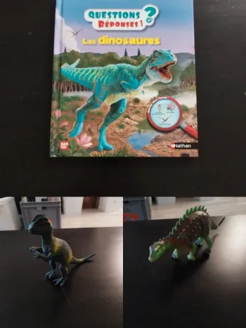 Lots livre et 2 figurines dinausores