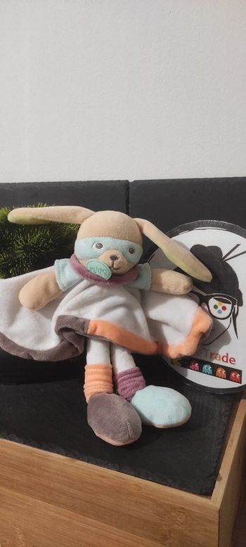 doudou lapin baby nat masque super héro bleu marron blanc orange rond bn0120 les masqués