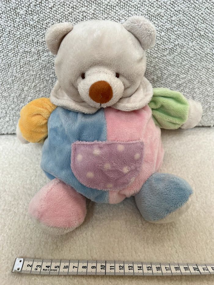 Peluche ours boule  bleu et rose - photo numéro 3