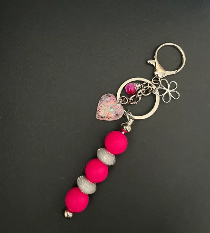 Porte clefs cœur rose et blanc