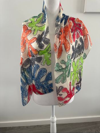 Foulard étole en soie multicolore coraux Vintage 40x140cm