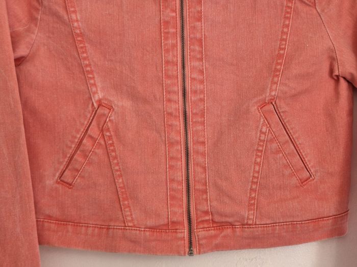 Veste en jean zippée couleur unie avec broderie et imprimé au dos - photo numéro 3