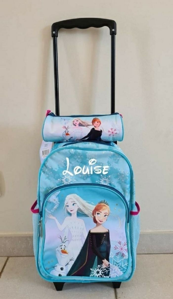 Sac primaire à roulettes reine des neiges + trousse assortie - photo numéro 2