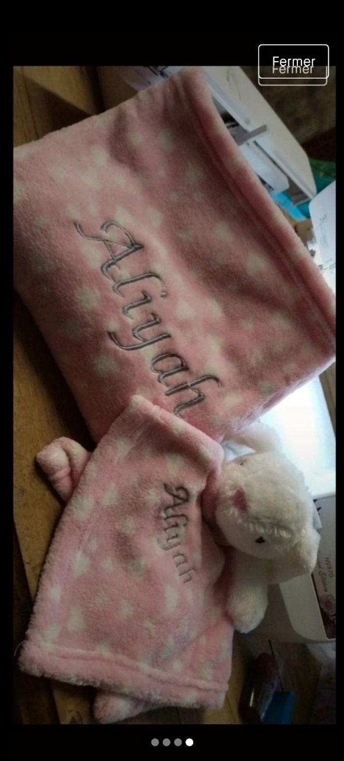 🎀 ensemble doudou et couverture brod - photo numéro 4