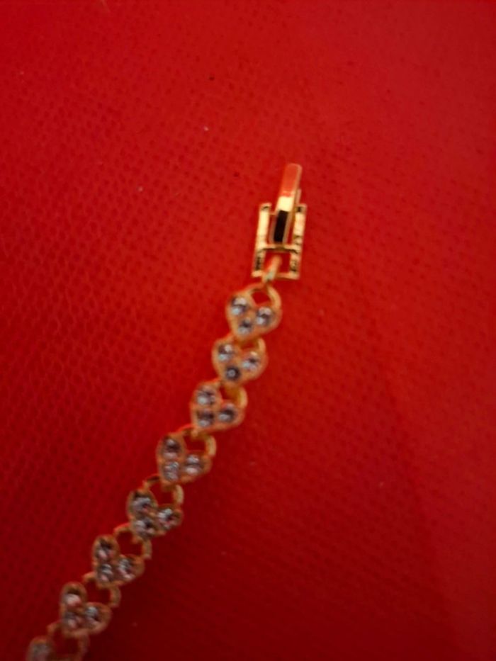 Bracelet acier métal doré neuf avec etiquette et oxydes de zirconium blancs - photo numéro 5