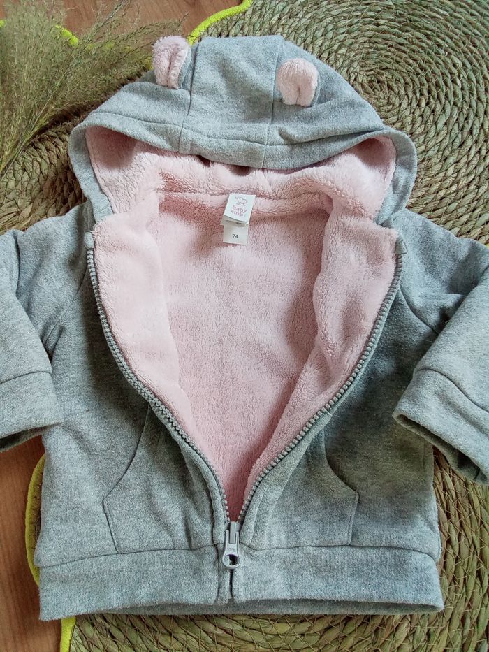 Veste polaire grise à paillettes grises avec capuche Baby Club taille 12 mois - photo numéro 5