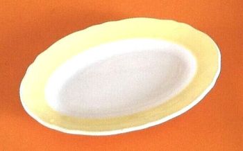 Années 1950  Ravier de service en Faïence Jaune / Blanche