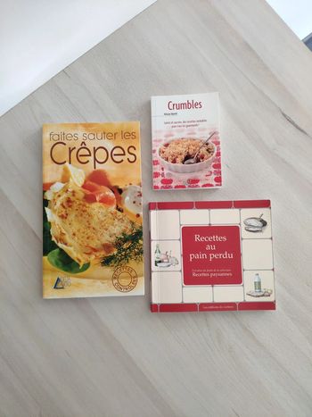 Lot 3 livres Crumbles recettes au pain perdu faites sauter les crêpes
