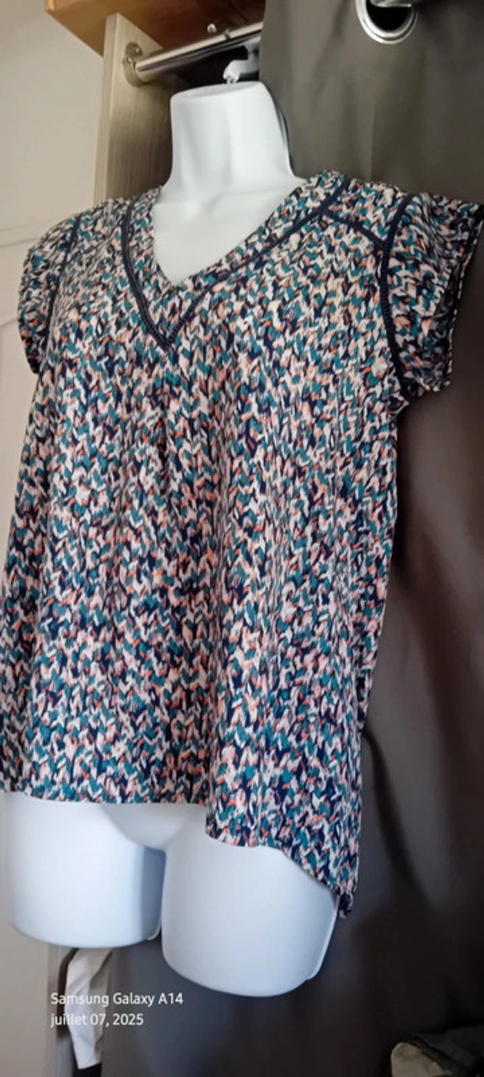 Blouse manches courtes col V imprimé coloré chevrons femme M rue des abesses - photo numéro 7