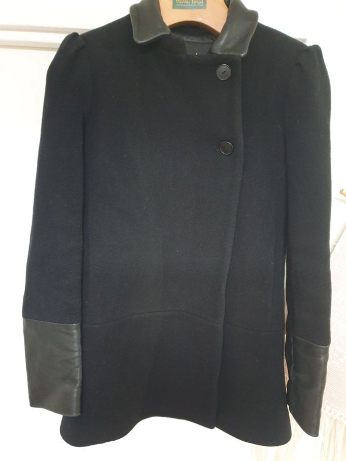 Manteau Caban laine Cachemire Cuir Maje Taille 36 - photo numéro 3