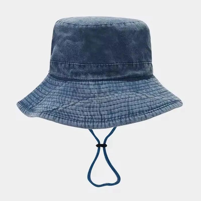 Chapeau unisexe bleu effet denim avec cordon neuf - photo numéro 3