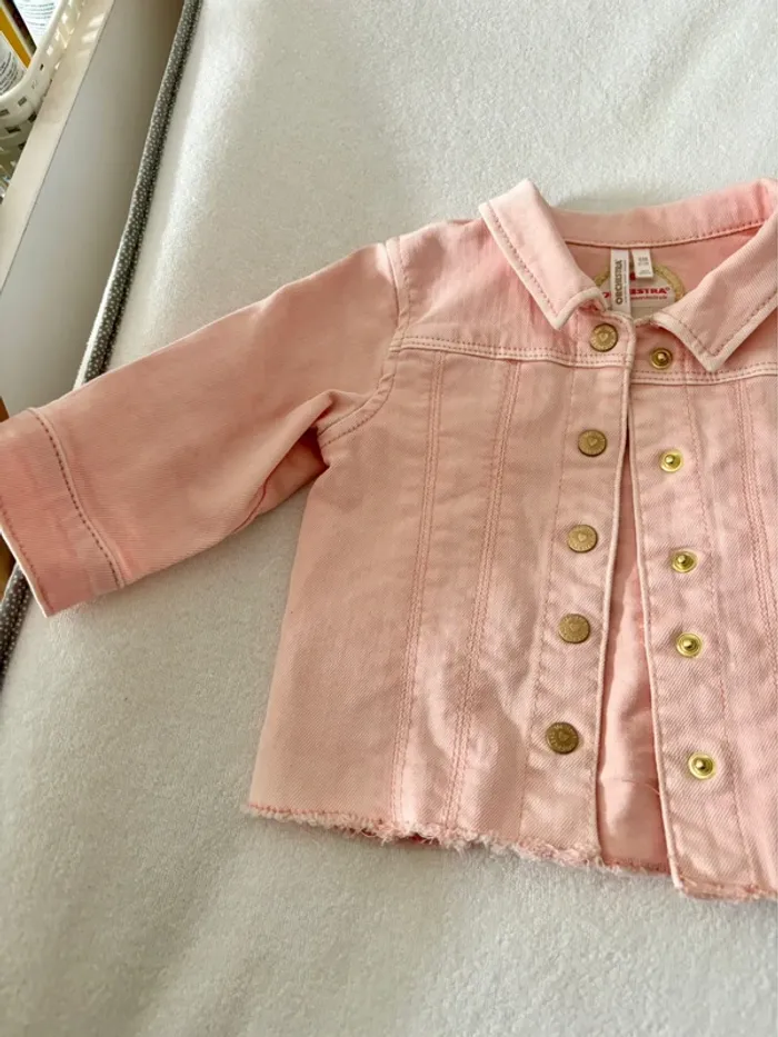 Veste en jean rose bébé fille taille 6mois - photo numéro 2