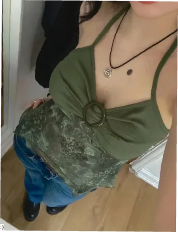 Top Femme Vert Army Bandana Asymétrique Y2K - Taille S Très Bon État