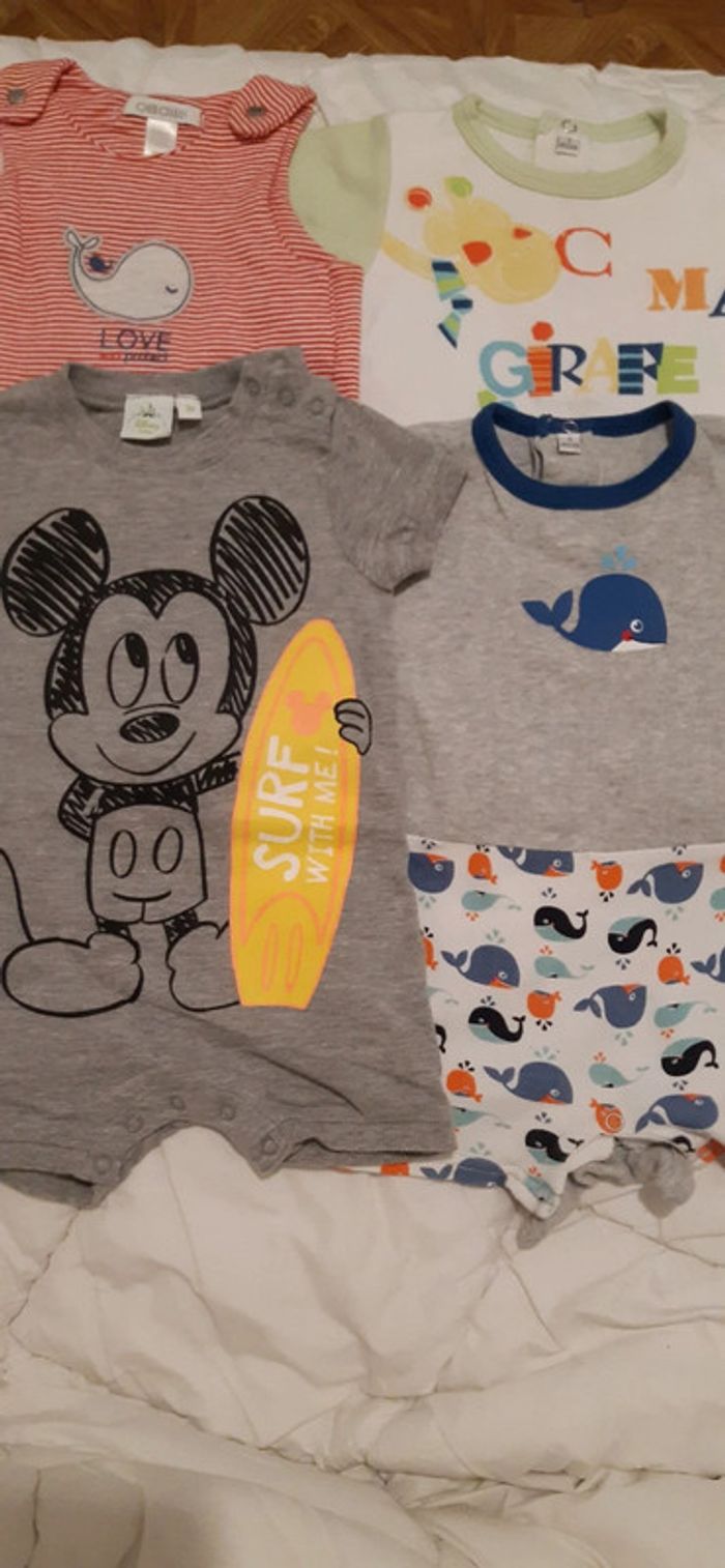 Lot de 4 barboteuses / bodies Mickey Girafe 3 mois - photo numéro 3
