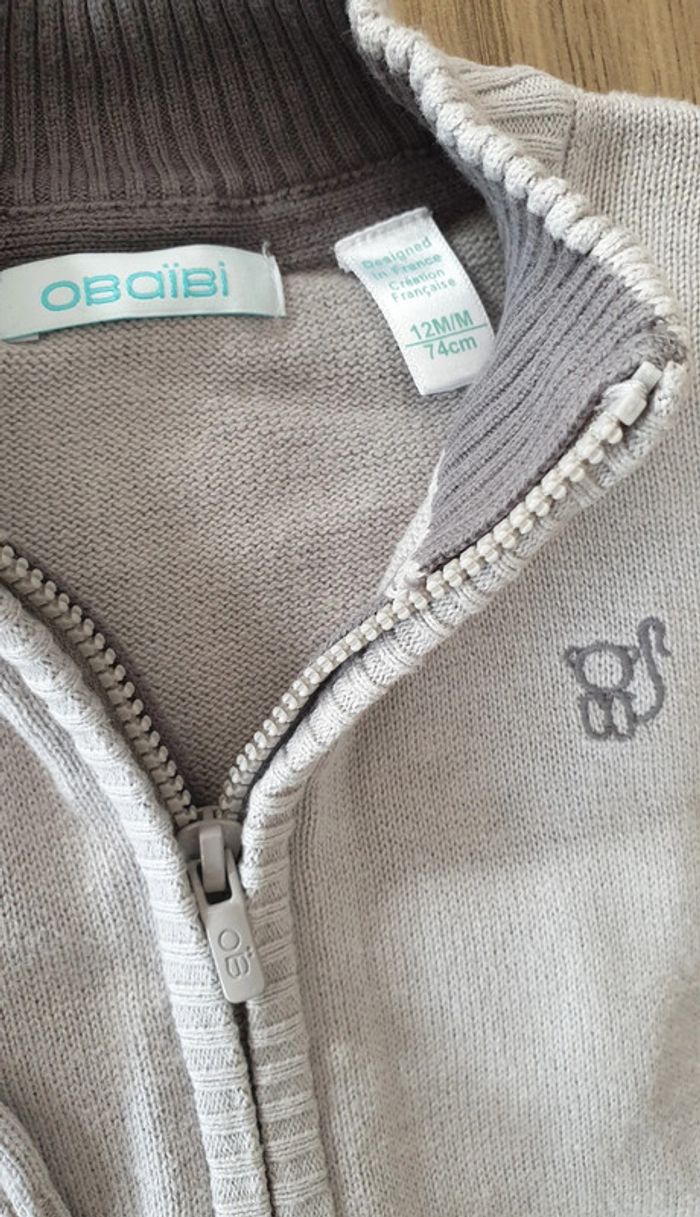Gilet gris zippé, taille 12 mois, Obaïbi - photo numéro 3
