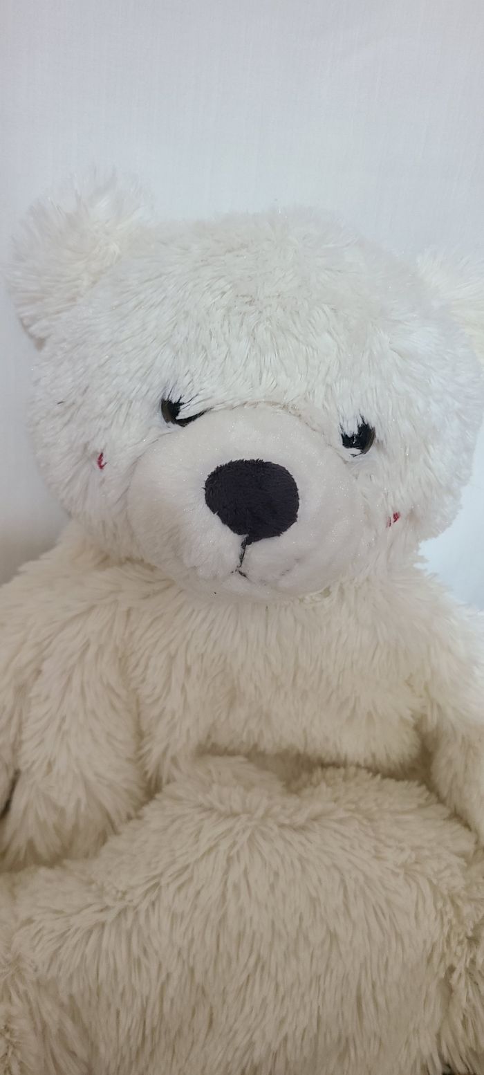 Peluche ours ETAM range pyjama bouillotte blanc 50 cm