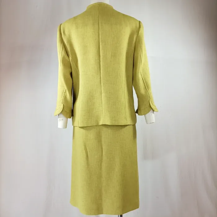 Ensemble jupe et veste Mafecco vert anis, coupe droite, tissu texturé, taille 42 A1209 - photo numéro 4