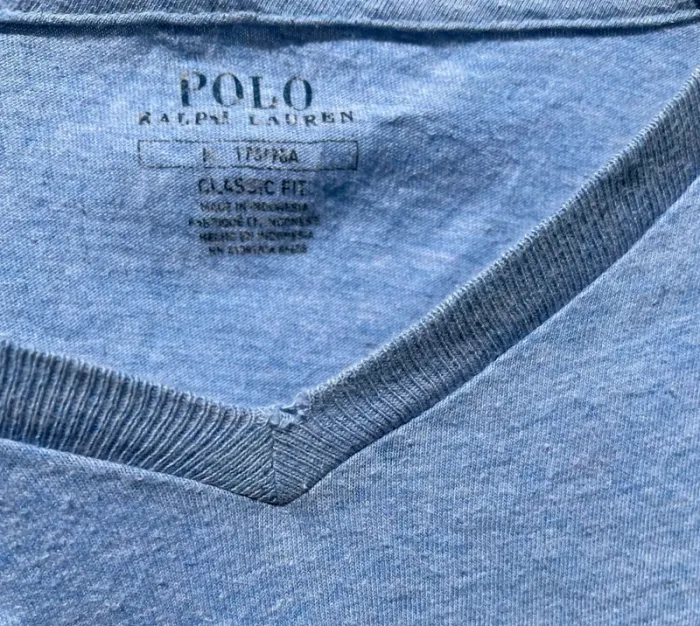 V-neck T-shirt Ralph Lauren short sleeves blue black logo mens M - photo numéro 4