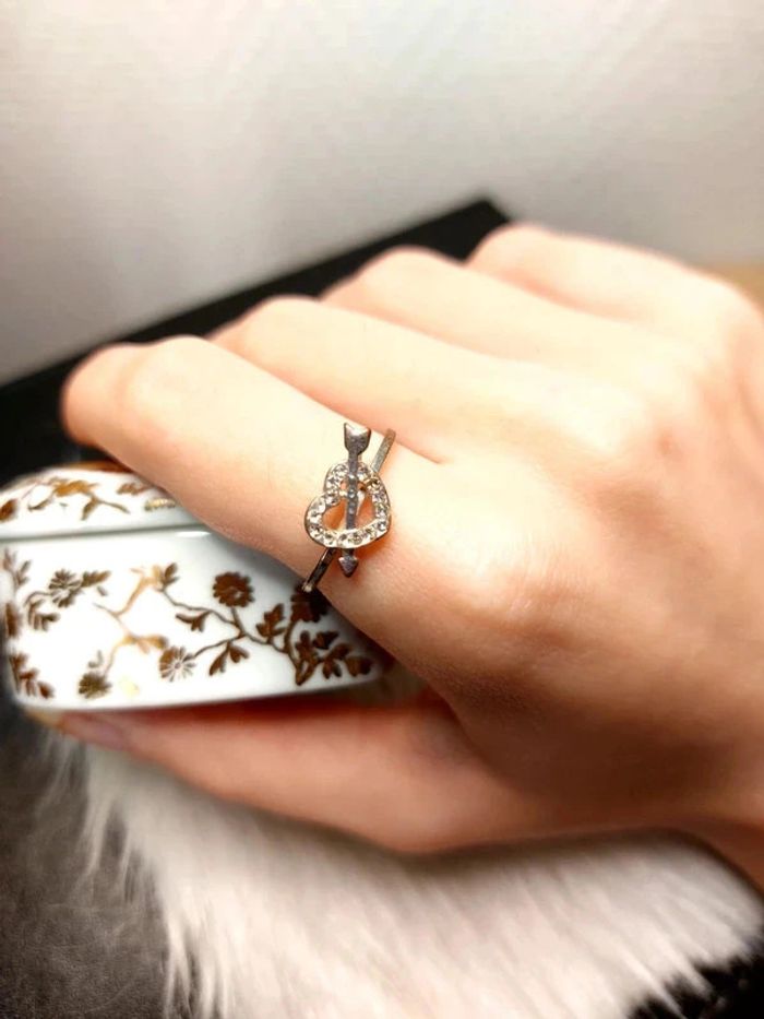 Magnifique bague vintage solitaire, cœur avec pierres blanches - photo numéro 7