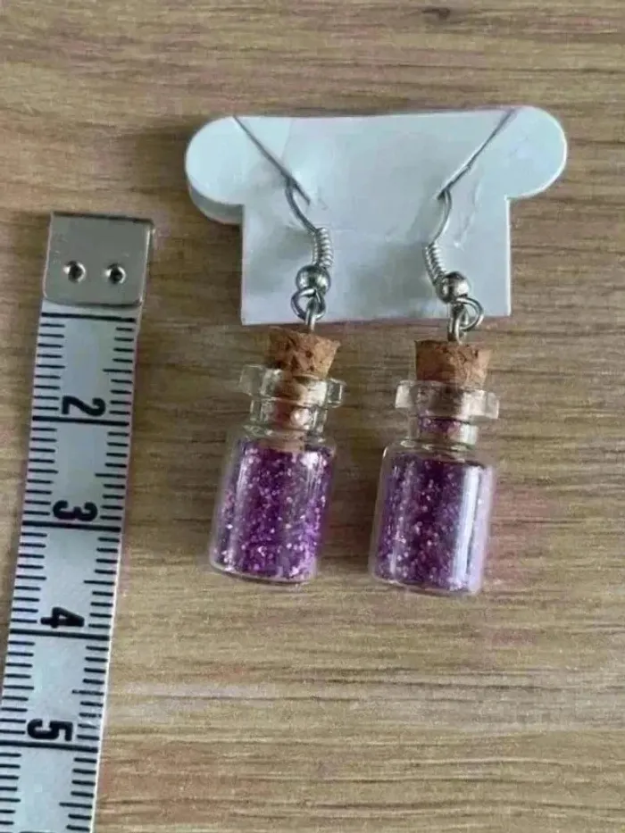 Boucles d’oreilles fioles paillettes violette - photo numéro 4