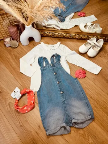 Taille 3 ans tenue 4 pièces fille multimarque blanc bleu jean abricot * agrumes * 🩷