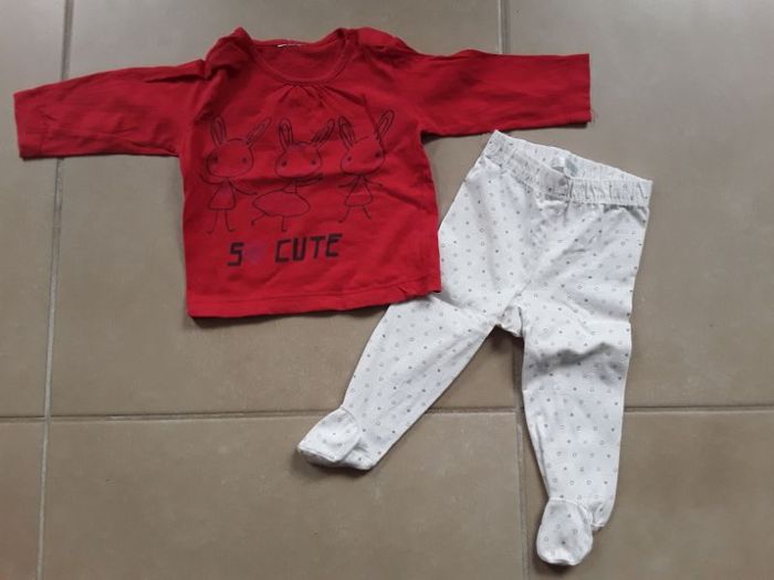 Ensemble rouge / blanc fille 6 mois KITCHOUN TBE