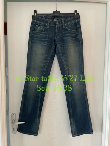 Jean bleu extensible effet délavé taille basse coupe droit G-Star taille W27 L32 soit taille 36/38