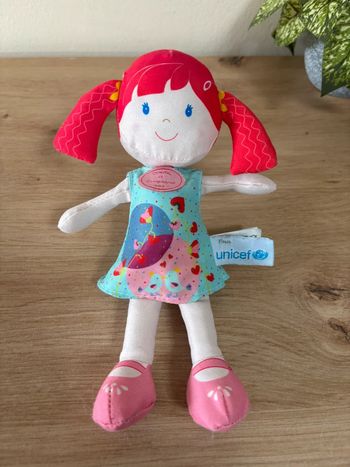 Doudou poupée jade rose vert oiseau unicef doudou et compagnie