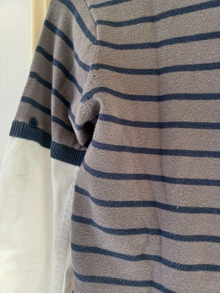 Pull chemise marinière blanche rayé beige et marine 14 ans - photo numéro 5