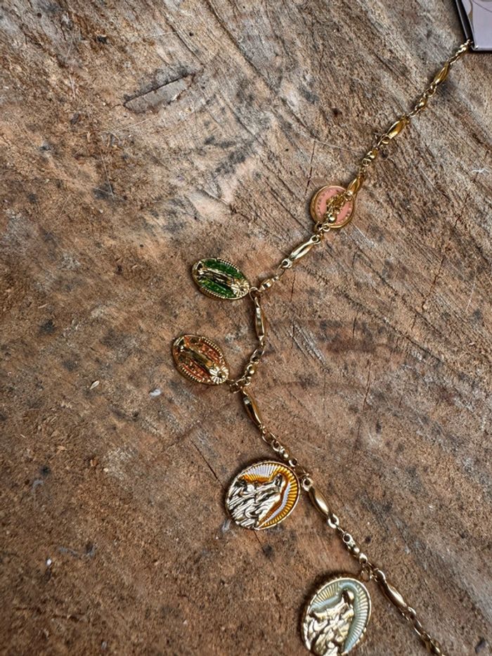 Collier réglable acier inoxydable or médaille vierge couleurs habaha Paris - photo numéro 5