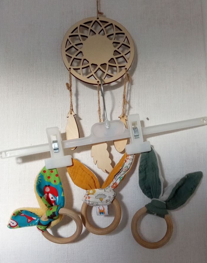Lot de 3 anneaux de dentition en bois, tissu, bébé, dès 6 mois