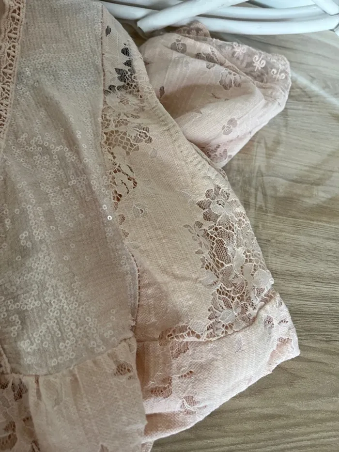 Haut style blouse sans manche dentelle rose - photo numéro 5