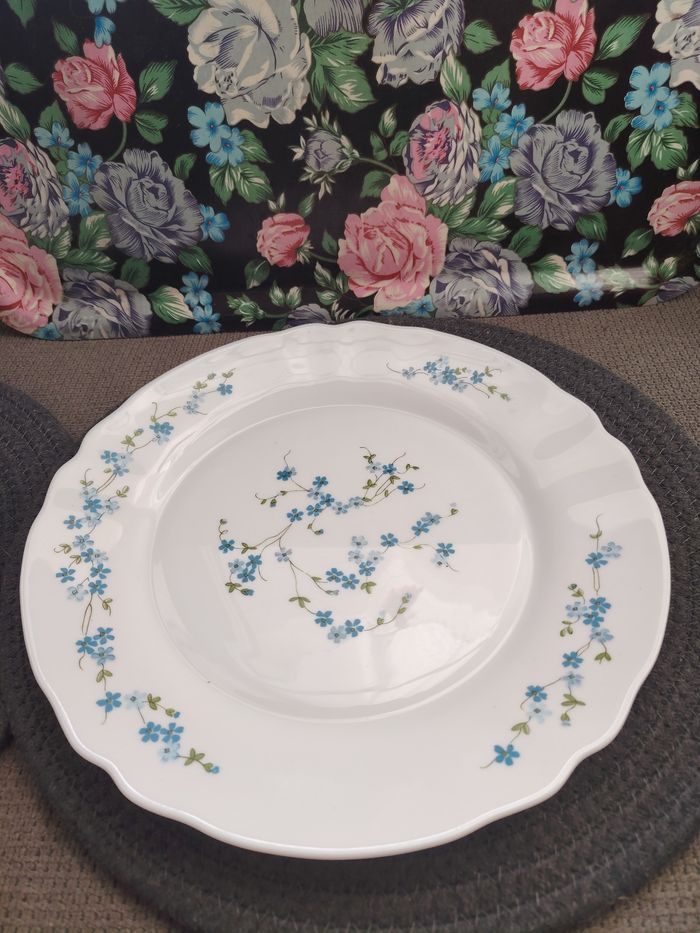 Ensemble de 2 plats ronds Arcopal motifs myosotis Veronica - photo numéro 2