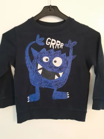Tee-shirt, couleur bleu marine, imprimé monstre, Marque Kiabi, taille 5ans -  manches longues