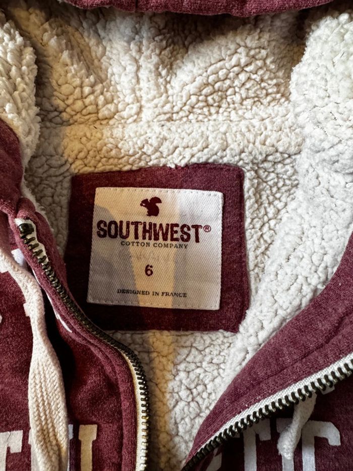 Gilet zippé à capuche - Southwest Cotton Company - Athletic Hossegor - Rose & blanc - 6 ans - photo numéro 2